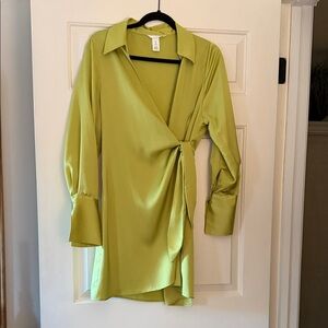 Olive Green Satin Wrap Dress